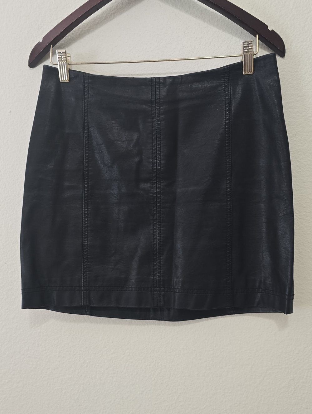 Free People Black Faux Leather Pencil Skirt with Panel Stitching‎ 8
